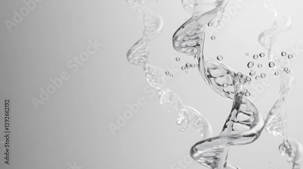 Fototapeta Abstract silver DNA structure with metallic sheen, representing gene mutation and biotech advancement