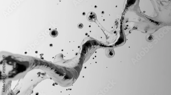 Fototapeta Silver-toned DNA spiral, conceptual gene mutation illustration in high-tech style, representing modern biotechnology.