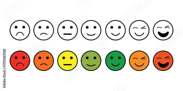 Fototapeta Rating scale of various emotions with emoji faces vector on white background.