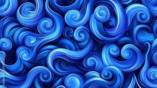 Fototapeta Abstract Blue Waves Artistic Background with Swirling Fluid Elements