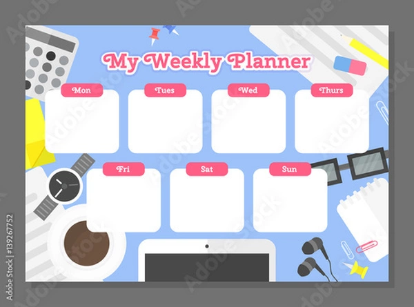 Obraz Weekly planner template.