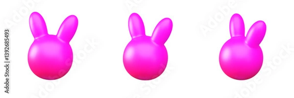 Fototapeta Abstract pink minimalistic 3d vector illustration of rabbit head from different angles.