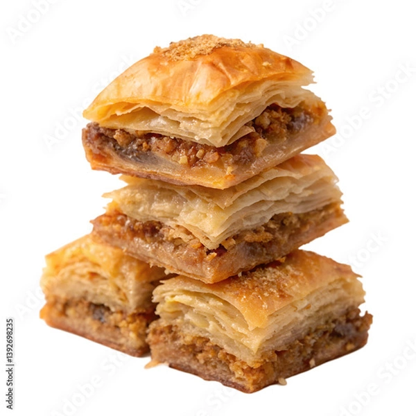 Fototapeta Stack of baklava isolated on transparent background