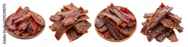 Fototapeta Beef jerky isolated on a transparent background.