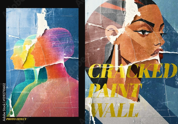 Obraz Painted Image On Cracked Wall Photo Effect