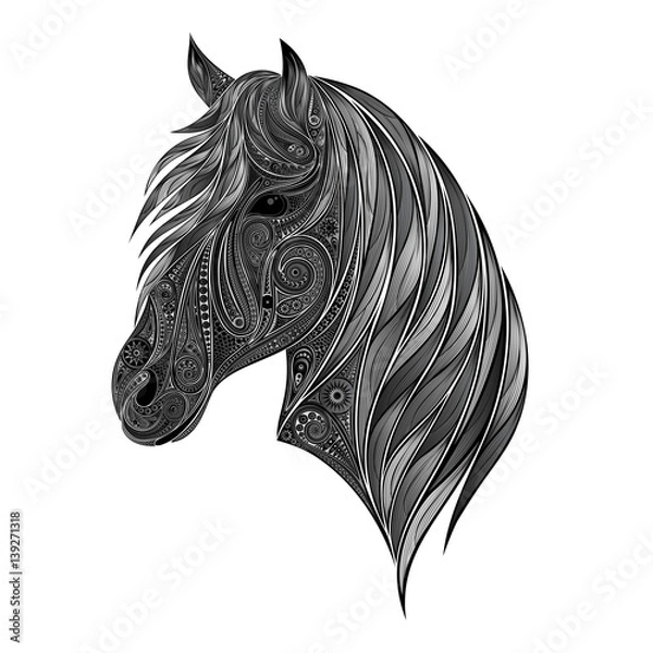 Fototapeta Vector silhouette of gray horse of beautiful patterns
