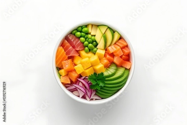 Obraz Hawaiian Poke Bowl in Ceramic Bowl isolated on a white background