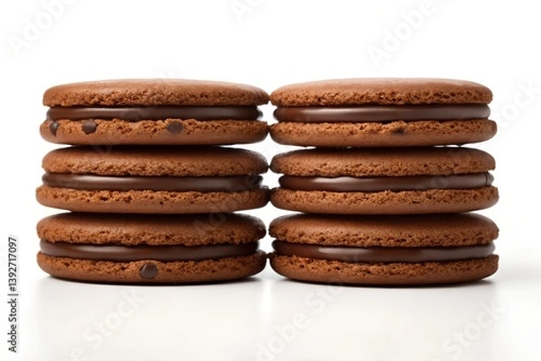 Obraz Stacked Double Chocolate Chip Cookies isolated on a white background