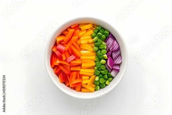 Obraz Rainbow Vegetable Stir-Fry in White Bowl isolated on a white background
