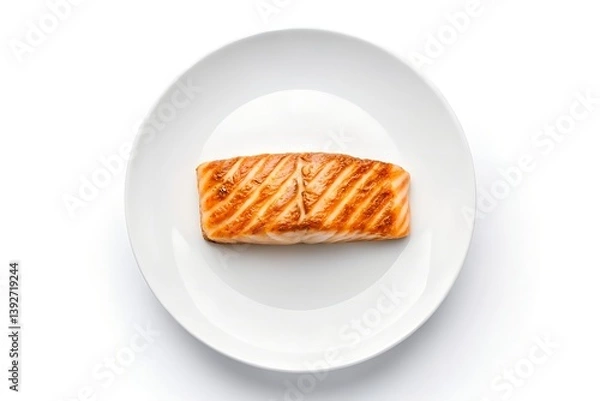Obraz Grilled Salmon Fillet on a White Plate isolated on a white background