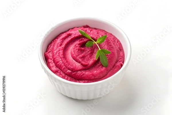 Obraz Beet Hummus Dip in White Ramekin isolated on a white background