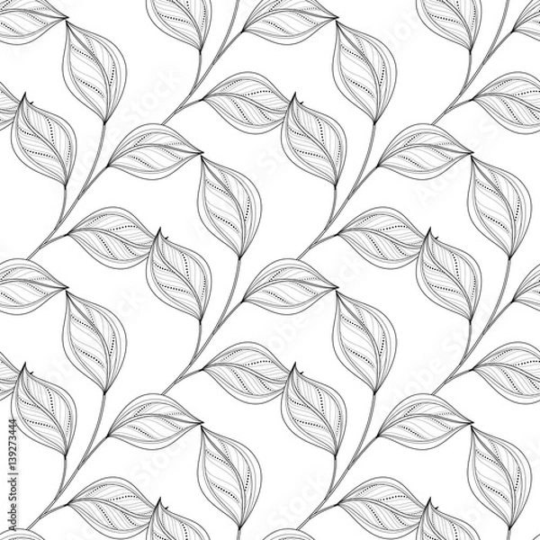 Fototapeta Vector Monochrome Seamless Floral Pattern