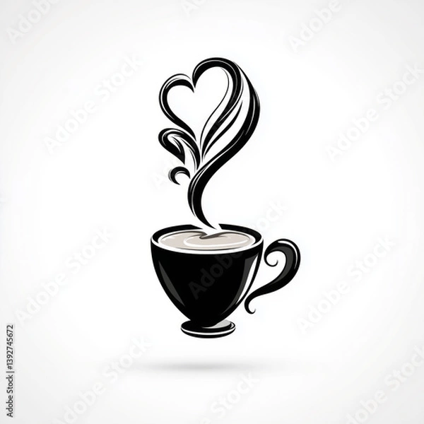 Obraz steaming coffee cup with elegant swirls and heart shape in steam evokes warmth and love