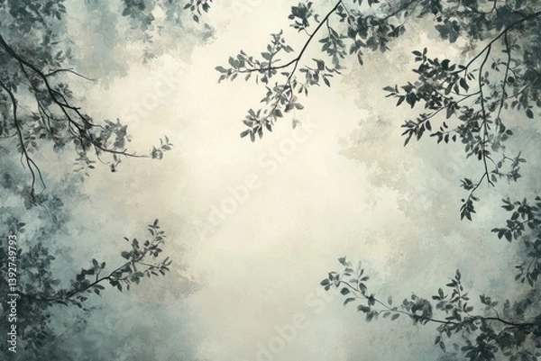 Obraz Branches of trees painted over an atmospheric sky background
