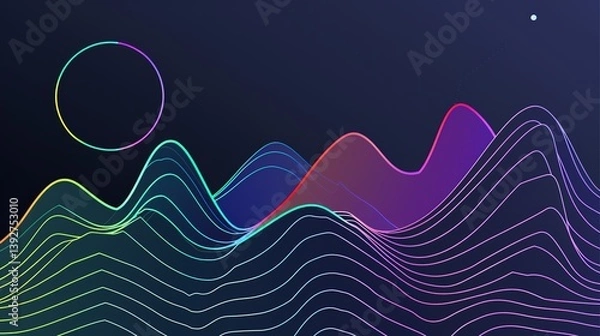 Obraz Explore Modern Corporate Aesthetics: A Feast of Gradient Geometric Line Art! The image showcases dynamic and vibrant gradient geometric lines. The smooth lines interweave in the light and shadow gradi
