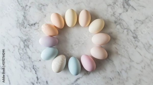 Fototapeta Pastel Eggs in a Circle on Marble Surface