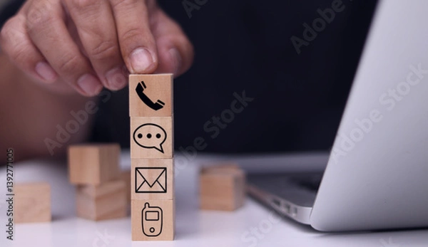 Fototapeta Connectivity, Contact, Global, Application, Big Data, Call Customer, Support, Contact Us or Customer Support Hotline where people contact, Businessman using laptop, Email, Address, Live Chat, Wifi Int