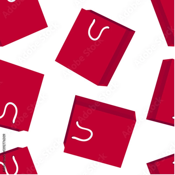 Obraz Red  shopping bags seamless vector pattern.