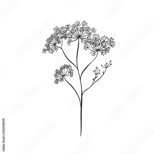 Obraz Cow parsley or Queen Anne's Lace illustration in black and white vector.