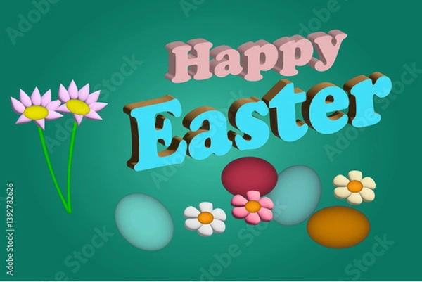 Fototapeta vector, card, Easter, design, illustration, spring, holiday, happy, Christmas, celebration, decoration, flower, vintage, poster, banner, day, greeting, text, green, frame, label, sign, symbol, icon, s