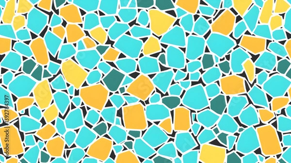 Fototapeta shapes in varying sizes, overlapping in shades of teal, mustard, and burnt orange, creating a dynamic and bold design