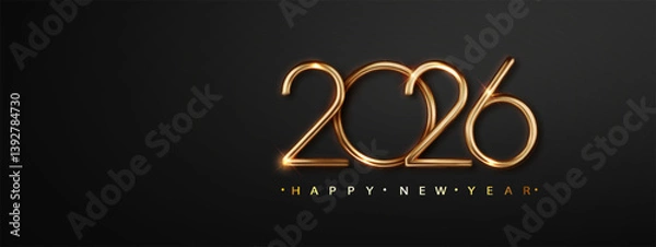 Fototapeta Happy New Year 2026 Golden Realistic Number. Premium Vector design for New year and Christmas Celebrations