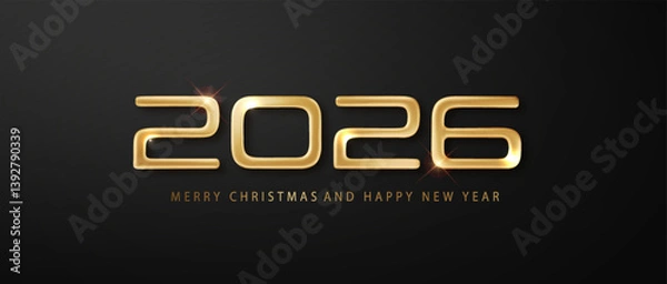 Fototapeta 2026 New Year luxury Number on Black Background. New year luxury banner template. Design for poster, flyer, invitation, postcard, advertising.