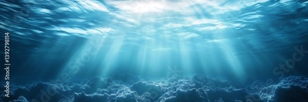 Fototapeta Blue water surface background with ripples and reflections