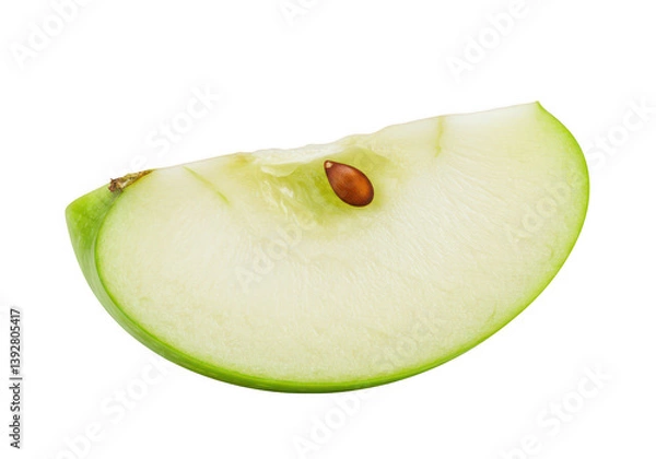 Fototapeta A slice of green apple with a seed on a plain background on transparent background