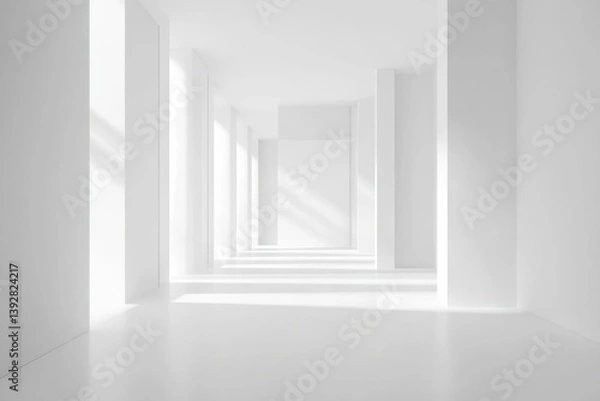 Fototapeta A pure white backdrop with subtle hints of soft shadows that add depth, evoking a sense of endless possibilities. Perfect for advertising or conceptual designs needing a simple yet impactful visual.