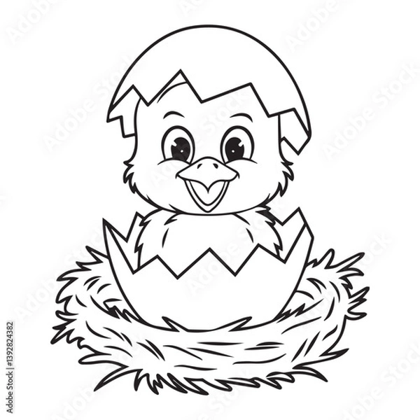 Fototapeta  happy little chick hatching from an egg