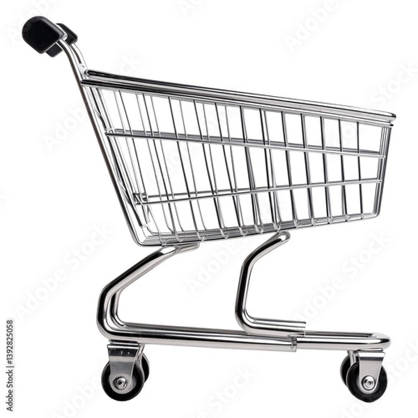 Obraz Single silver shopping cart with a black handle isolated on a transparent background	