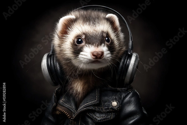 Obraz name: cool ferret with headphones