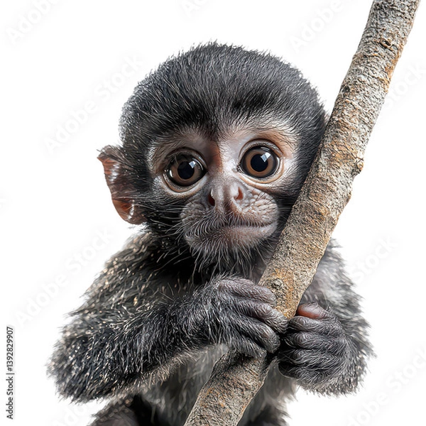 Fototapeta Curious monkey inspecting a isolated on transparent background