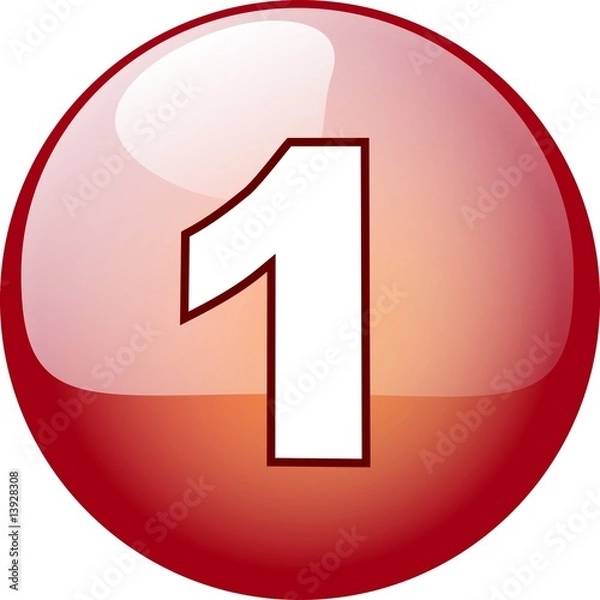 Obraz one number character button - red 3d