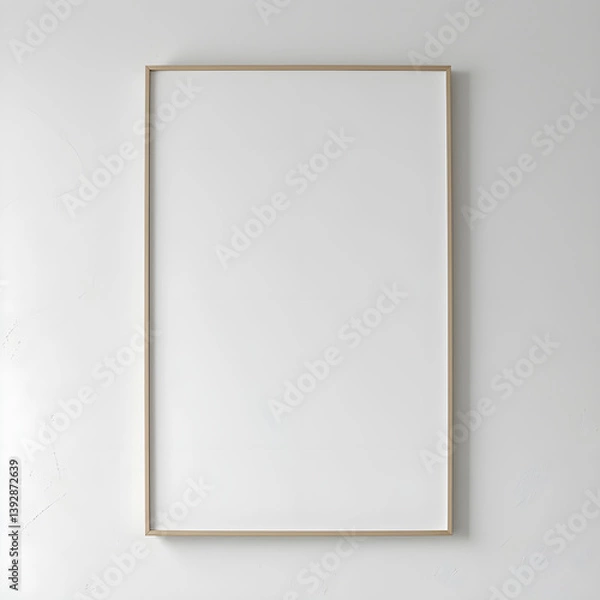 Fototapeta Vertically Framed Minimalist Wall Art with Crisp White Canvas Seamlessly Blending into White Background – Subtle Modern Design for Elegant Interior Spaces