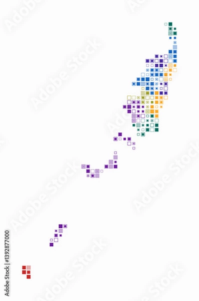 Fototapeta Palau, shape of the country built of colored cells. Digital style map of Palau on white background. Small size square blocks. Vibrant vector illustration.