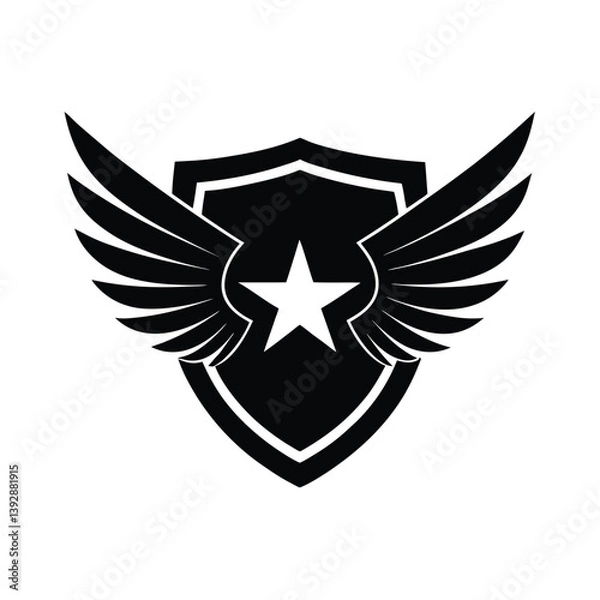 Obraz Military Eagle Crest Vector – Patriotic Shield Emblem with Wings Spread Silhouette
