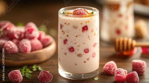 Obraz Refreshing raspberry smoothie dessert
