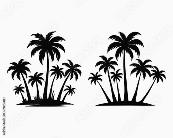 Fototapeta Palm Tree Silhouette Vector Set Icons Isolated