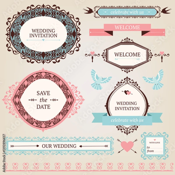 Fototapeta wedding_frames_set_vintage.eps