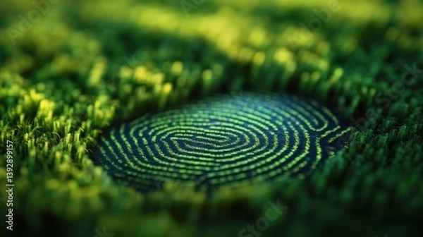 Fototapeta Abstract Biometric Fingerprint Surrounded by Lush Greenery, Unique Identification