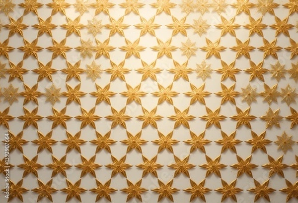 Fototapeta Golden Star Pattern, A Decorative Grid Design With Warm Hues. Elegant Stars Create A Harmonious Effect. Perfect As A Background Element. Intricate And Visually Appealing.