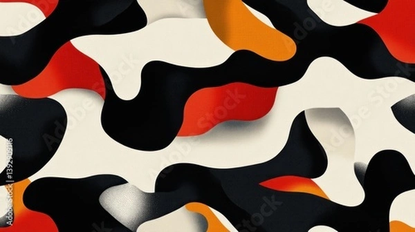 Fototapeta Abstract seamless pattern with red, orange, black and white flowing shapes.