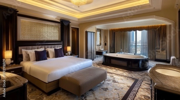 Obraz A lavish penthouse suite in the heart of Dubai, with stunning views of the city and the sea