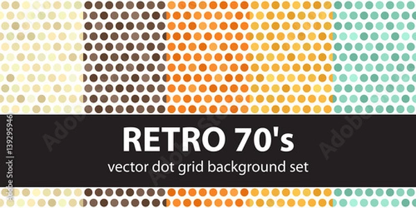Fototapeta Polka dot pattern set "Retro 70's". Vector seamless geometric dot backgrounds