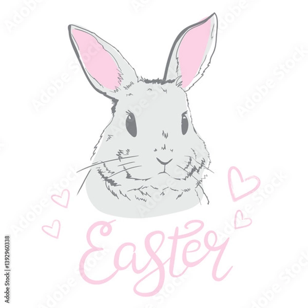 Obraz Easter bunny with a handwritten headline "Happy Easter". Vector illustration.