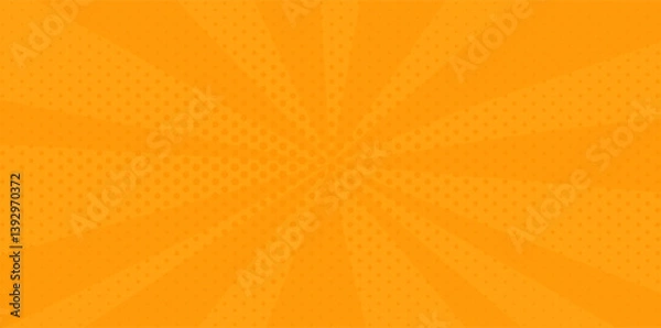 Fototapeta Pop art comic background. Anime design with explosion effect. Orange backdrop with halftone gradient. Vector illustration retro design.