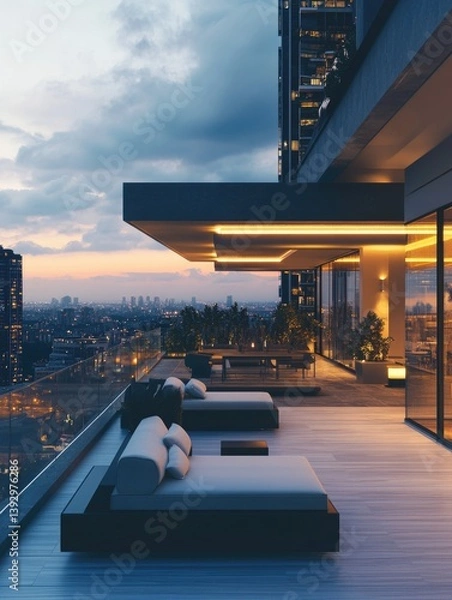 Obraz Cityscape at Dusk from Rooftop