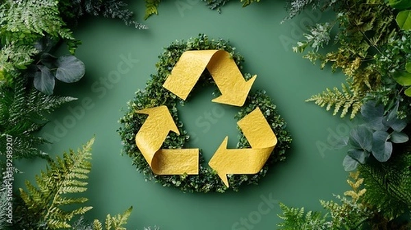 Fototapeta A Creative Presentation Displaying Greenery Around Recycling Symbol